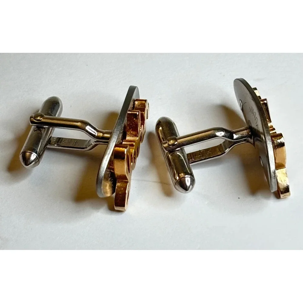 Vintage Swank Mens Cufflinks Two Tone Silver Gold Name John Script Personalized
